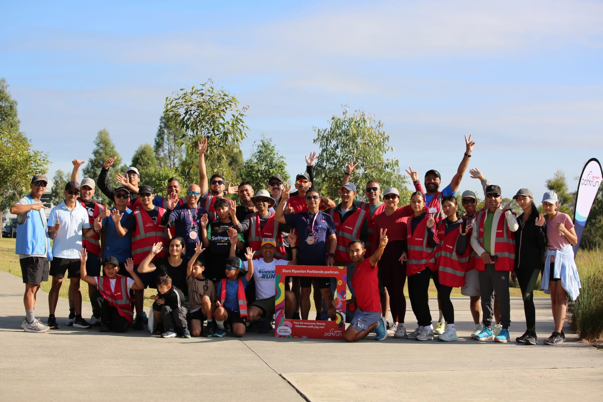 Members of Nepal Run Australia together at Elara Riparian Parklands parkrun